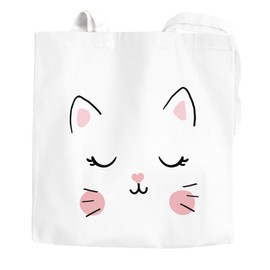 MoonWorks Jute Bag Cat Face Cat Animal Faces Cotton Bag Tote Bag White One Size, Cat white