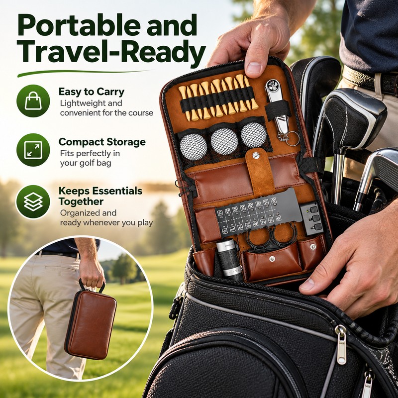 9-in-1 Golf Accessories Kit for Course Organization – Waterproof Brown