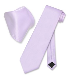 Vesuvio Napoli Solid Lavender Purple NeckTie & Handkerchief Men's Neck Tie Set, Lavender Light Purple, One Size
