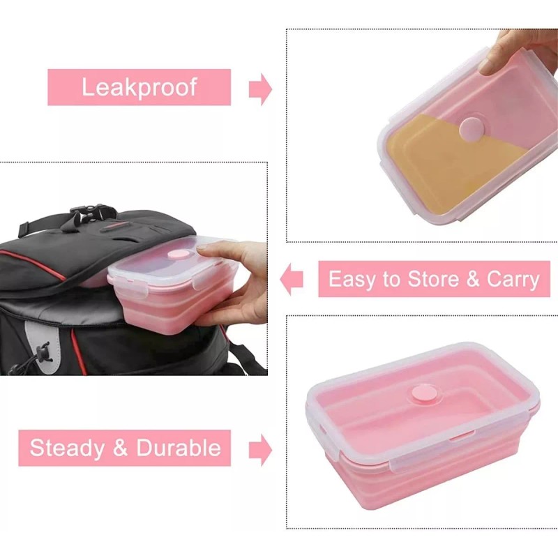 UWEI Loncheras Plegables Y Herméticas De Silicona P/comida 4 Pzs.