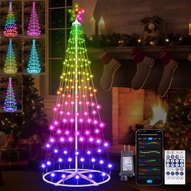 Smart Christmas Cone Tree Light, 5FT 166 LED Mini Lighted Prelit Christmas Tree with App & Remote Control, Music Sync, Timer, DIY RGB Color Changing Led Light Show for Indoor Outdoor Xmas Decoration