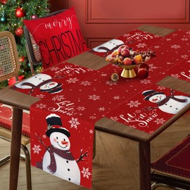 Christmas Placemats Set of 4, 12 x 18 Inch Christmas Snowman Placemats with 13x72 Inch Snowman Table Runner Let It Snow Placemats Washable Table Mat for Christmas Kitchen Dining Table Decoration