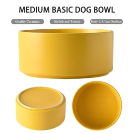 Welloyed 6'' Ceramic Dog Bowl - 30Oz Classic Dogs Food & Water Bowl for Small and Medium Breed Dogs, Heavy Duty Non-Slip Dog Dishes, Food Grade Stoneware Pet Bowl, Dishwasher & Microwave Safe, Yellow