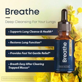 BREATHE 8-IN-1 Mullein Drops for Lungs & Airways (1 fl. oz.): Peppermint, Thyme, & Mullein Leaf Extract for Lungs Detox for Smokers - Break up Mucus & Breathe Clear - GMO-Free & Made in USA