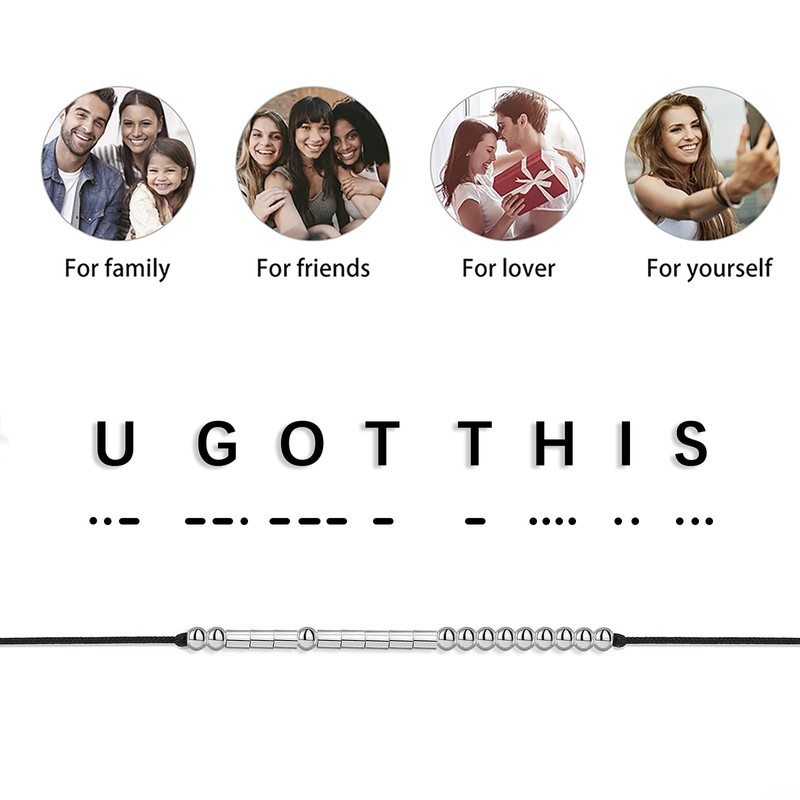 Gleamart Morse Code Bracelets Sterling Silver Beads Silk Cord Bangles