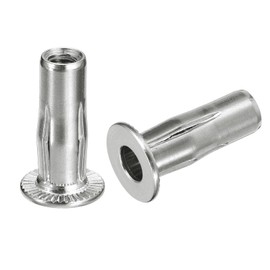 uxcell M6 Multi-Grip Rivet Nuts, 10pcs Pre-Bulbed Shank Flat Head Threaded Insert Nut 304 Stainless Steel Plus Nuts for Construction Industrial