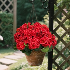 RioBeryo 6 Bundles 18" Artificial Geranium Fake Flowers for Outdoor Decoration - Fake Silk Faux Plants UV Resistant for Front Door Planter Outside Balcony Yard Porch Garden Patio Home Decor(Red)