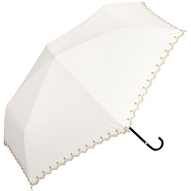 2022 Wpc. 801-972 Women’s Mini Folding Parasol, Blackout, Star Pattern, Scallop, 19.7 inches (50 cm), Full Light Blocking, 100% UV Cut, For Both Sunny and Rainy Weather, Off-White