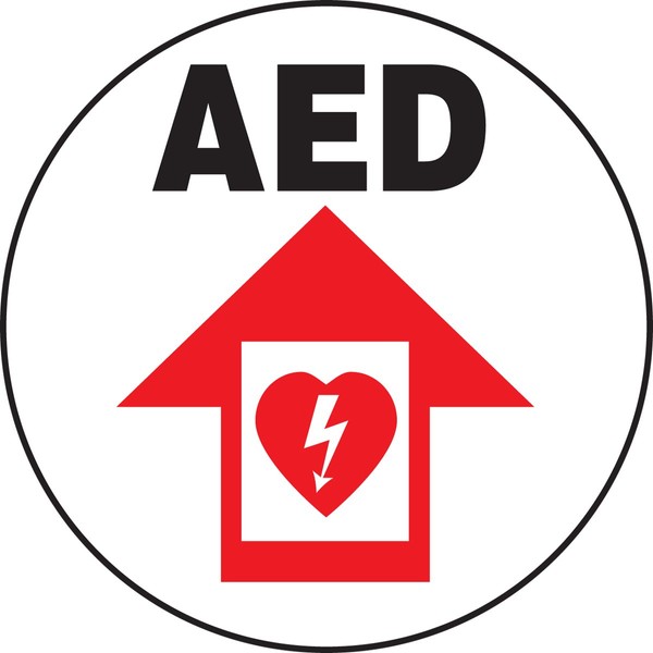 AccuformNMC Floor Sign "AED" with Arrow and Symbol, 17" Diameter