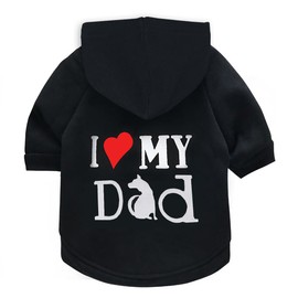 Izefia Dog Hoodie Dog Hoodies for Small Dogs Clothes I Love My Dad Fleece Sweater Winter Sweat Shirt Warm Cotton Dog Hoodie for Small Dog Cat Dad Black M