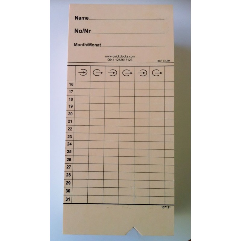 QuickClocks Clocking Cards (Monthly) (100)