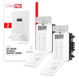 UltraPro 24-Hour Digital In-Wall Timer, Easy-to-Program, Presets, Countdown, ON/OFF Override Button, Light Control for Indoor, Porch, Seasonal Lighting, Switch, 2 Pack, 47941