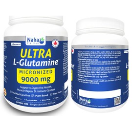 NAKA 500g Naka Platinum ULTRA L-Glutamine, MICRONIZED 9000 mg, Supports Digestive Health, Muscle Repair & Immune System, Unflavoured, Made in Canada
