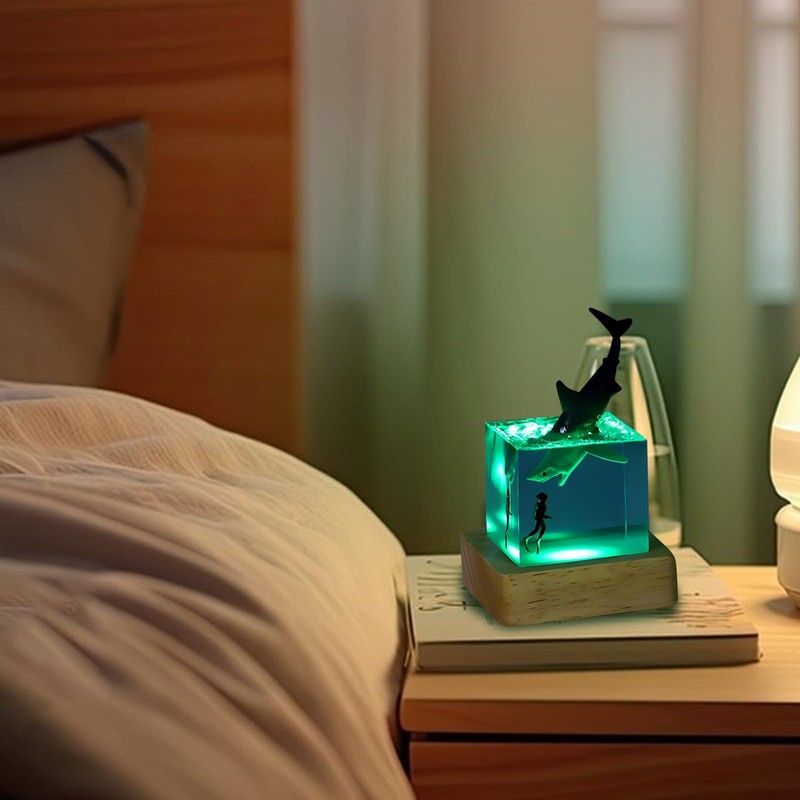 cimsfcor Epoxy Resin Shark Night Light, Night Lamp with Humpback
