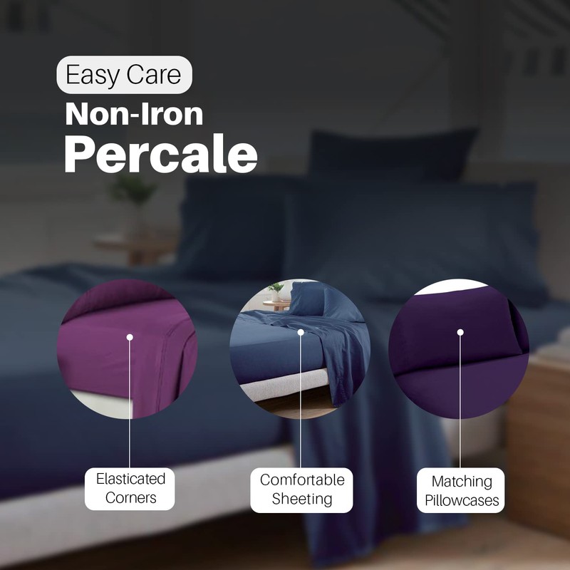 Fitted Sheets 25CM Extra Deep Percale - Purple - Single