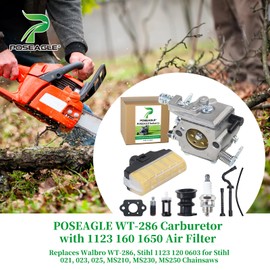 POSEAGLE WT-286 Carburetor with 1123 160 1650 Air Filter Replaces Walbro WT-286, Stihl 1123 120 0603 for Stihl 021, 023, 025, MS210, MS230, MS250 Chainsaws