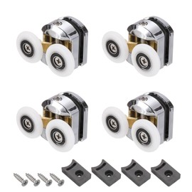 uxcell 4 Pcs Shower Door Rollers, 25mm Dia Copper Bathroom Glass Door Top Twin Rollers Runners for 4-5mm Glass Door, Kitchen Sliding Door Pulleys Wheels Replacement with Screw, Silver