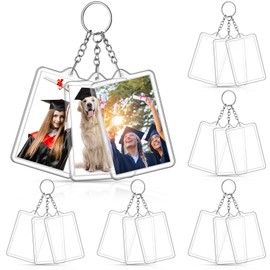 6 Set Acrylic Photo Frame Keychain 2 x 3 Inch Acrylic Clear Keychain Picture Holder Blanks for Graduation Birthday Gifts