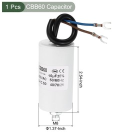 YOKIVE 10uF CBB60 Capacitor with U Terminal Wires, AC 450V(White)