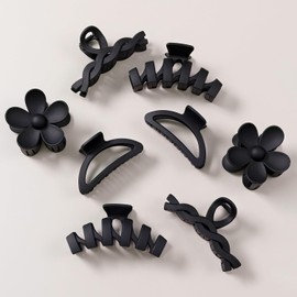 Sunolga-8 pinzas para el pelo para mujer, pinzas con forma de flor para cabello grueso, accesorios antideslizantes para el cabello con múltiples estilos, pinzas para el cabello de color negro y paquet