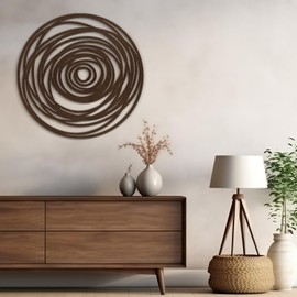 SIGNLEADER Metal Wall Art Decor Abstract Geometric Circles Minimalist Modern Abstract Wall Sculpture Hangings Home Decoration for Living Room, Bedroom, Bathroom, Kitchen, Outdoor - 24" Bronze