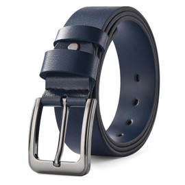 HYCOPROT Men's Leather Belt Classic Jeans Belt 38mm Alloy Buckle Belt Genuine Leather Belt for Jeans, Suit, Work Dress and Special Occasion (Navy Blue, 6XL 58"-62")