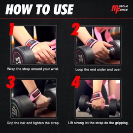MuscleForge Weight Lifting Wrist Straps for Women - Wrist Straps Weightlifting for Women for Heavy Lifts - Gym Wrist Straps for Deadlift & Powerlifting - Weight Lifting Straps for Men & Women 2 PCS