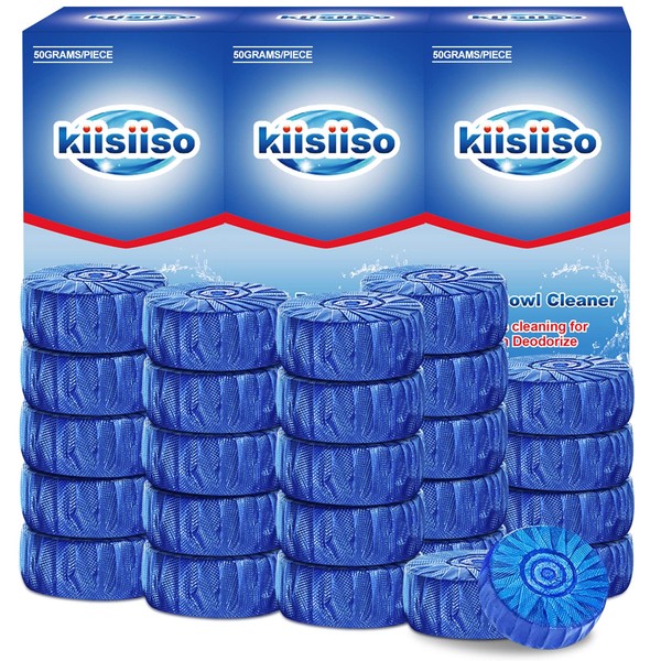 KIISIISO Automatic Toilet Bowl Cleaner Tablets，Bathroom Toilet Tank Cleaner，Blue Clean Bubbles,Strong Detergent Ability,Long-lasting 300 brushes,Mild Fresh Pine Scent(30 Pack)