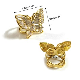 Climple Gold Butterfly Scarf Ring for Women - Bow Tie Scarf Buckle Jewelry Cubic Zirconia Imitation Diamond for Wedding, Elegant Occasion