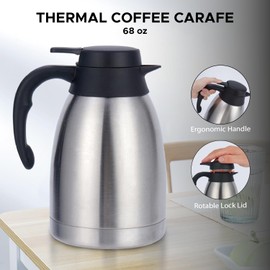 Dolcetti 68 oz (2L) Thermal Coffee Carafe Airpot Dispenser with Pump | Double Wall Stainless Steel Insulated Server for Hot or Cold Beverages | Ideal for Parties, Events and Office Use