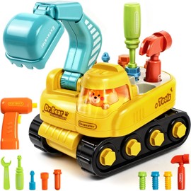Toys for 2 Year Old Boys, Toddler Tool Set, Excavator Take Apart Toys with Electric Drill, Screwdriver, Wrench, Learning Pretend Construction Toy for 2 3 Years Old Kids Birthday Gift, Musical, Light