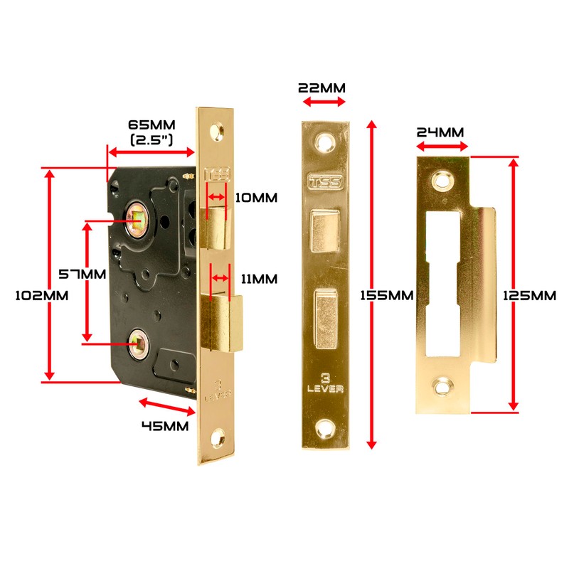 TSS Polished Brass Bathroom Lock 2.5" (65mm) Bathroom Door Lock