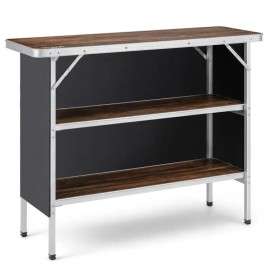 Two-Tier Open Shelves Folding Camping Table Model D0100HPU7S7 for Outdoor BBQ Durable and PortableColor: Coffee Color