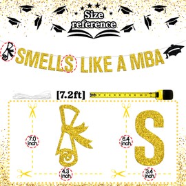 Smells like a MBA Banner, Congrats MBA/Happy Master Degree, Master Graduation Party Decorations Supplies, Gold Glitter