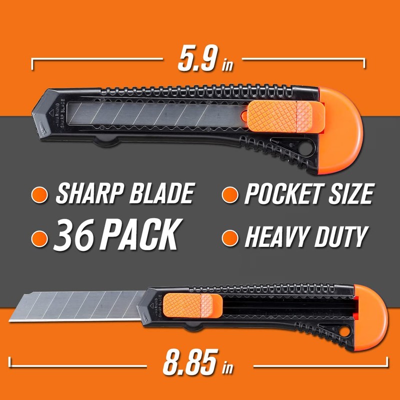 REXBETI 36 Pack Utility Knife, Retractable Box Cutter for Cartons,