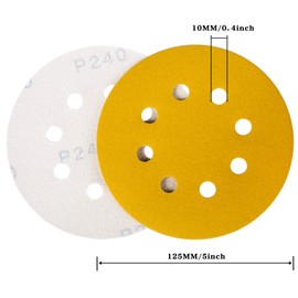 STEBRUAM 100pcs 125mm sanding discs, Sanding Discs Pads for Random Orbital Sander pads and All Oscillating Tools, yellow sanding discs 125mm Hook and Loop 400 Grit 8 Hole 5 Inch Round