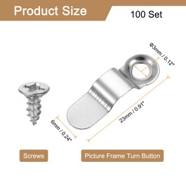 sourcing map 100Pcs Picture Frame Turn Button, Frame Backing Fasteners with 100Pcs Screws, Frame Hardware Clips for Hanging Pictures Photos Posters, Silver