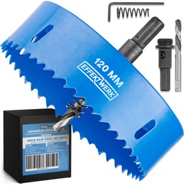 EffektWerk - Hole Saw Drill Bit - 120 mm - Includes Pilot Drill, Allen Key and Drill Adapter - Perfect for Softwood and PVC