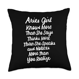 Aries Girl Knows More Than She Says March April Birth Month Throw Pillow