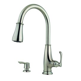 Pfister LF-529-7AYS Ainsley 1-Handle Pull-Down Kitchen Faucet with Soap Dispenser in Stainless Steel, 1.8gpm