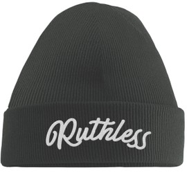 Hippowarehouse Ruthless Embroidered Beanie Hat Grey