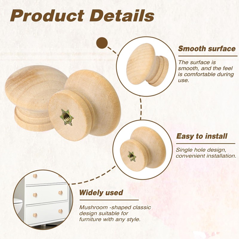 Mozeat Lens 20 Pcs 1.1 Inch Round Wood Cabinet Knobs