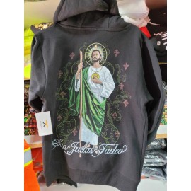 Unbranded San Judas Tadeo Hoodie Saint Jude Pullover Black graphic warm With Glitter - XL