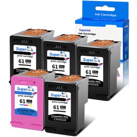 SuperInk 5 Pack Remanufactured Ink Cartridge Compatible for HP 61 61XL CH563WN CH564WN (4 Black,1 Tri-Color) Replacement for Deskjet 2512 2514 2540 2541 Envy 5535 5539 Officejet 4634 4635 Printer