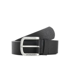 JACK & JONES Jacharry Men's Leather Belt Leather Look Belt with Logo Metal Buckle, Black (Black/Jack & Jones)
