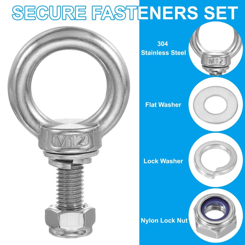 PATIKIL M12 x 35mm Eye Bolt with Nut, 2 Pack