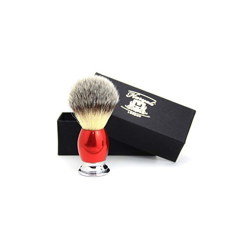 Synthetic Hair Shaving Brush Red & Silver with Classic Box