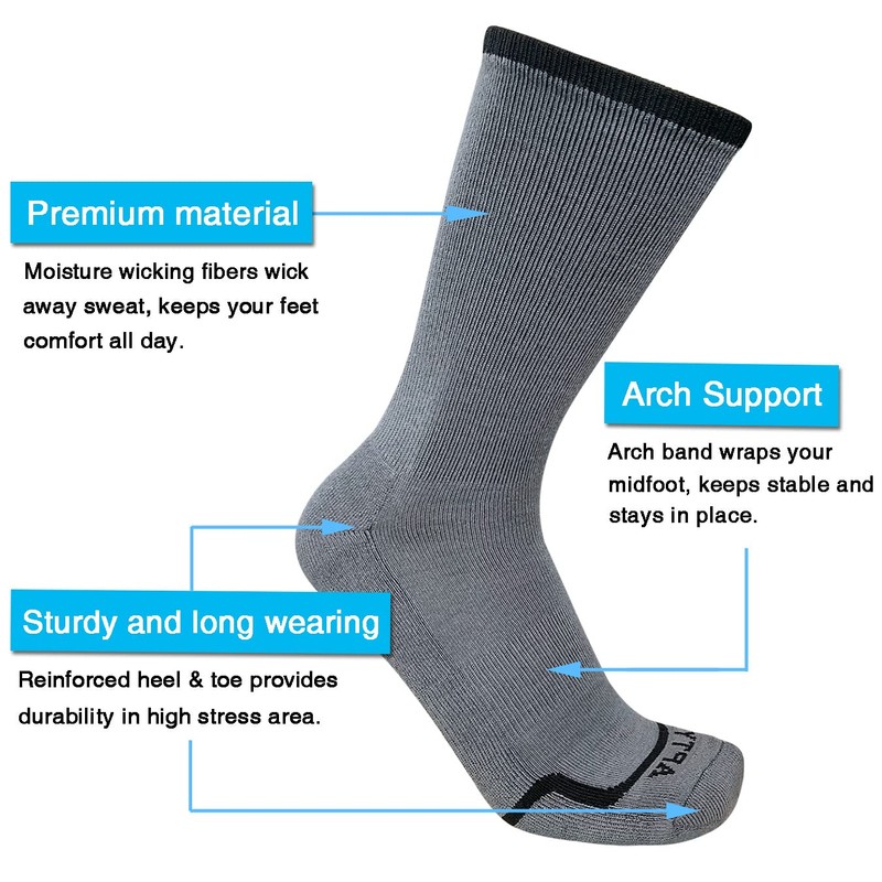 APTYID Men's Moisture Wicking Cushioned Crew Work Boot Socks, Size