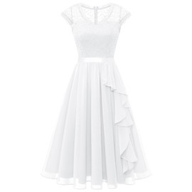 Wedtrend Women's Evening Dress, Elegant for Wedding, Elegant A-Line Ruffle Dress, Cocktail Dress, Knee-Length, White