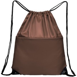 AirBuyW Drawstring Backpack, 210D Nylon Foldable Sports Gym Drawstring Tote Bag pack Sack W Zipper Side Pocket For Men Women Brown